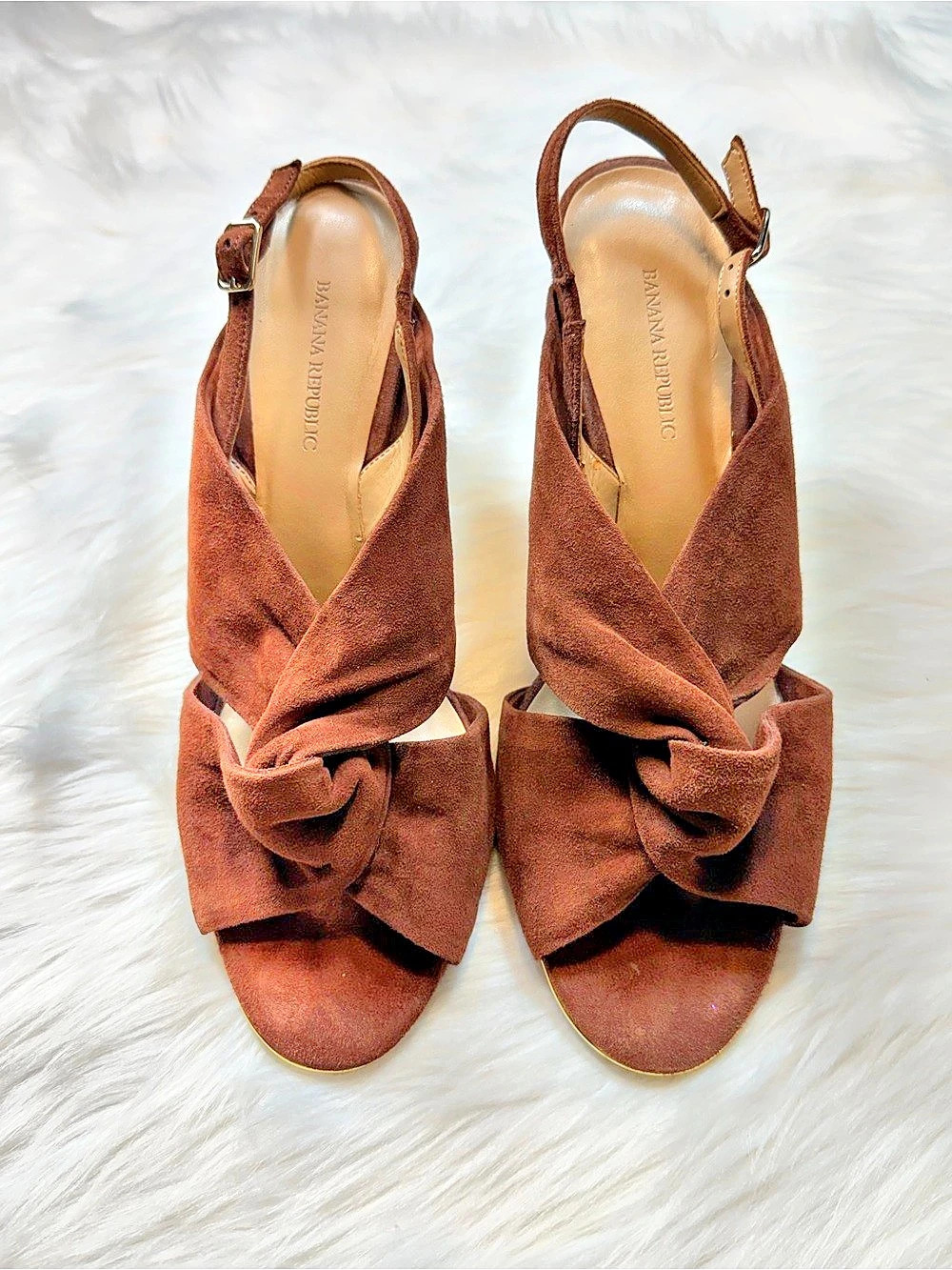 Banana Republic Brown Suede Knot Twist Slingback Stiletto Heels Size 8